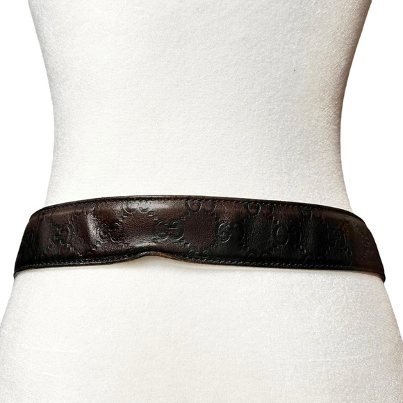 Authentic GUCCI Brown & Gold GG Embossed Monogram Leather Belt Size 85/34 - Picture 13 of 15